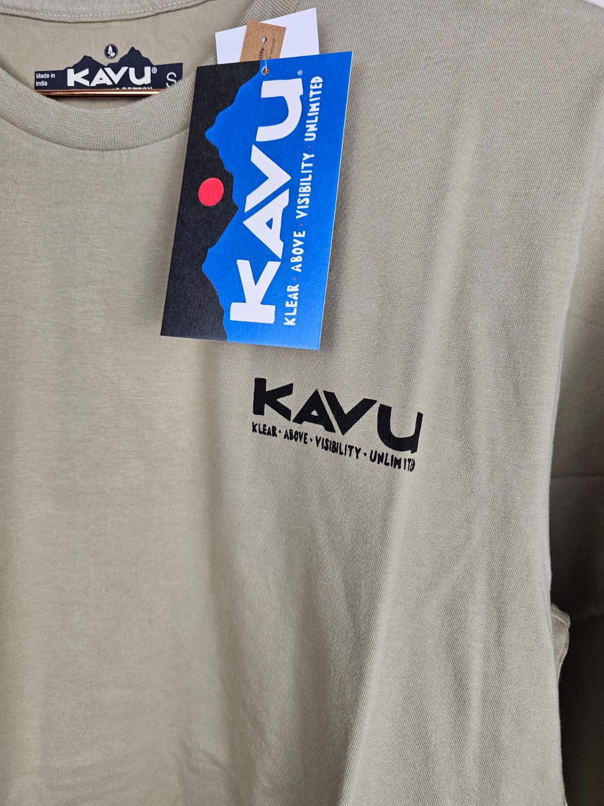 KAVU Mens Long Sleeve Big Print Puzzle Top/T-Shirt - S/Small - Beige