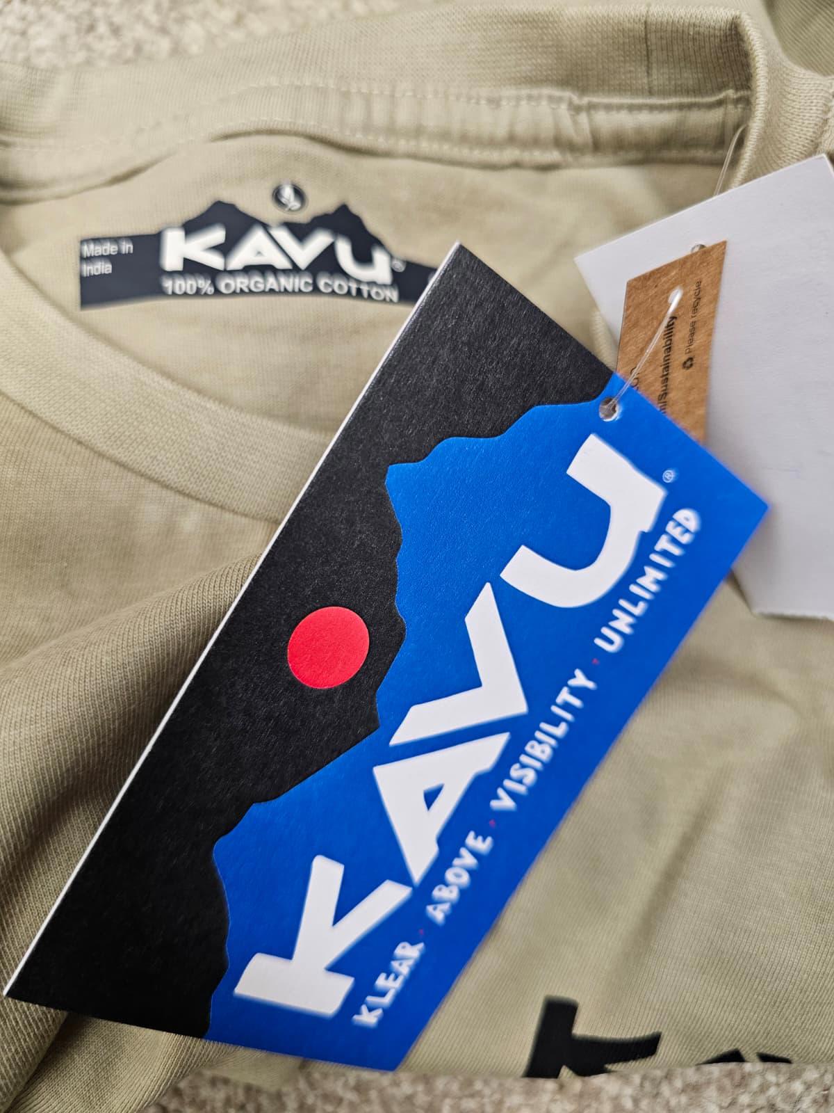 KAVU Mens Long Sleeve Big Print Puzzle Top/T-Shirt - S/Small - Beige