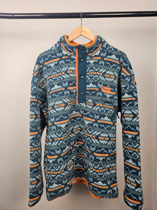 Columbia Mens Aztec Print Snap Button Pullover Fleece Jumper - L/Large