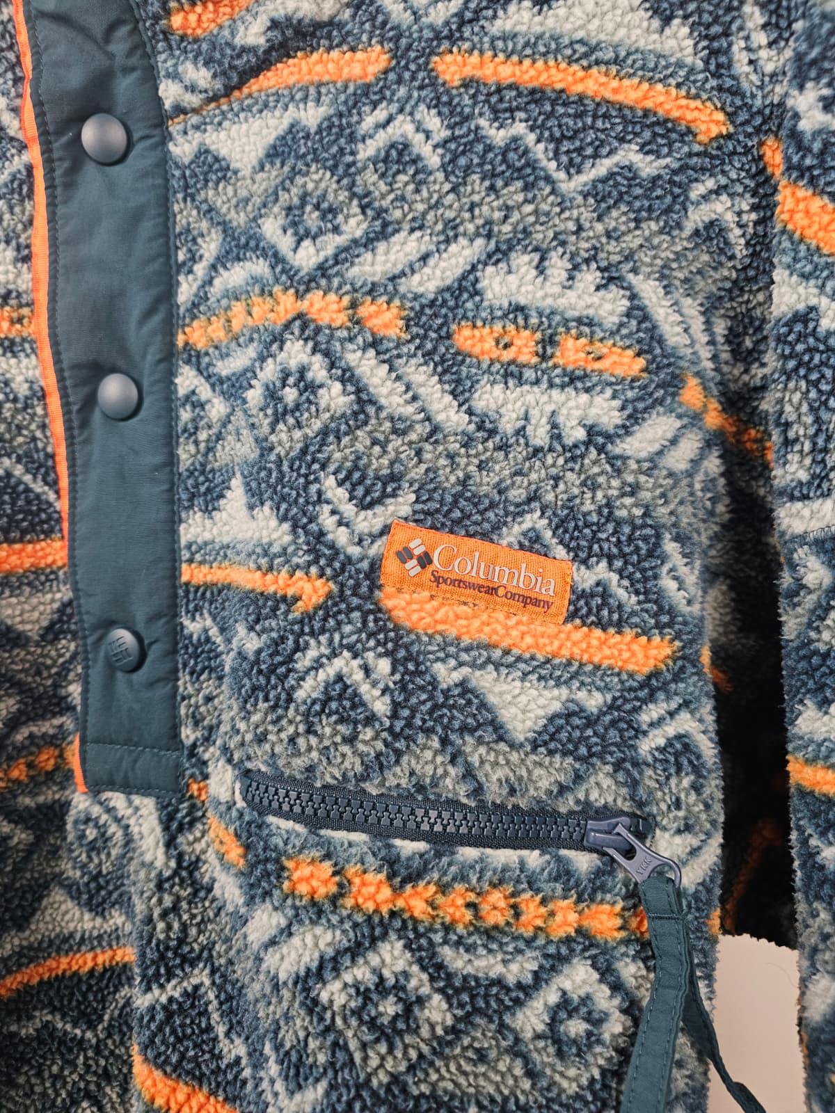 Columbia Mens Aztec Print Snap Button Pullover Fleece Jumper - L/Large