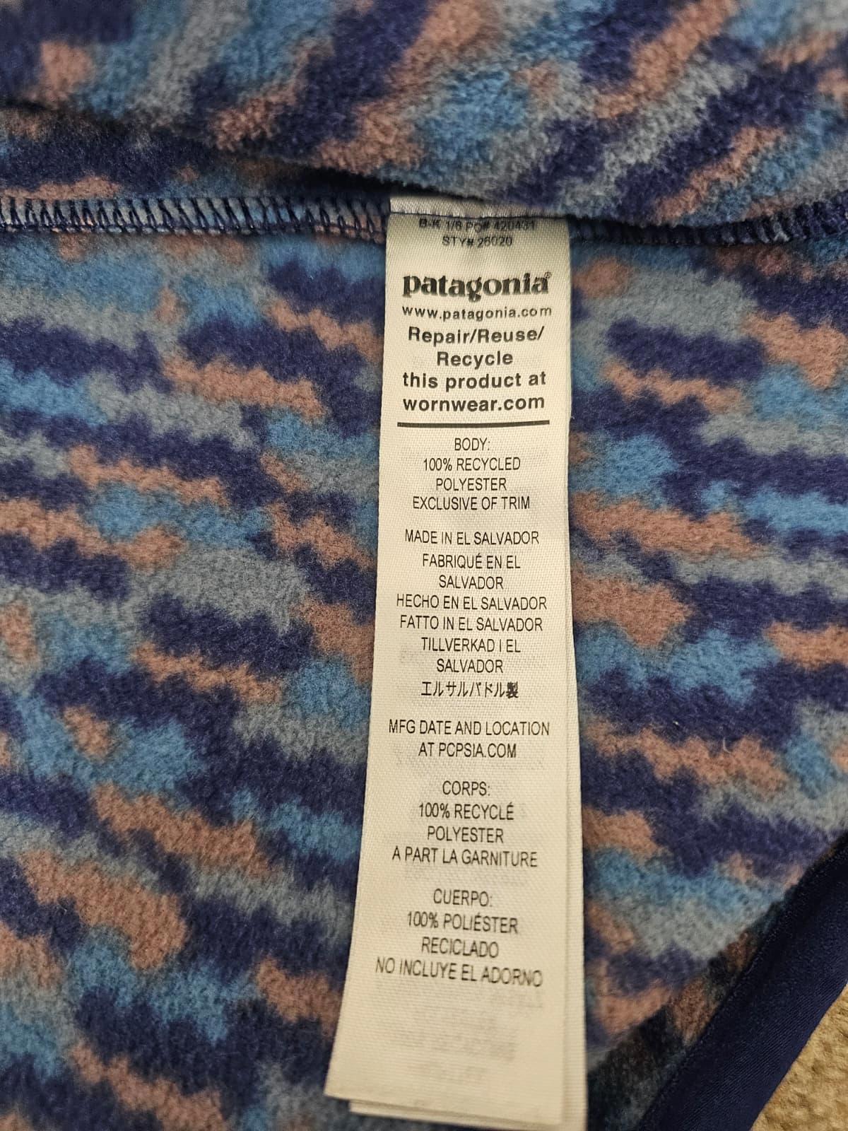 Patagonia Womens Snap Button Pullover Pattern Fleece Jumper - M/Medium