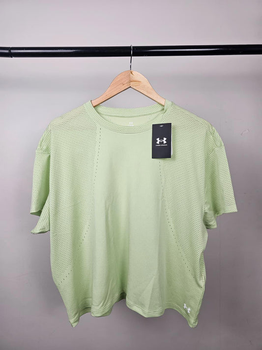 Under Armour Womens Green Short Sleeve Cropped Top T-Shirt - L/Large
