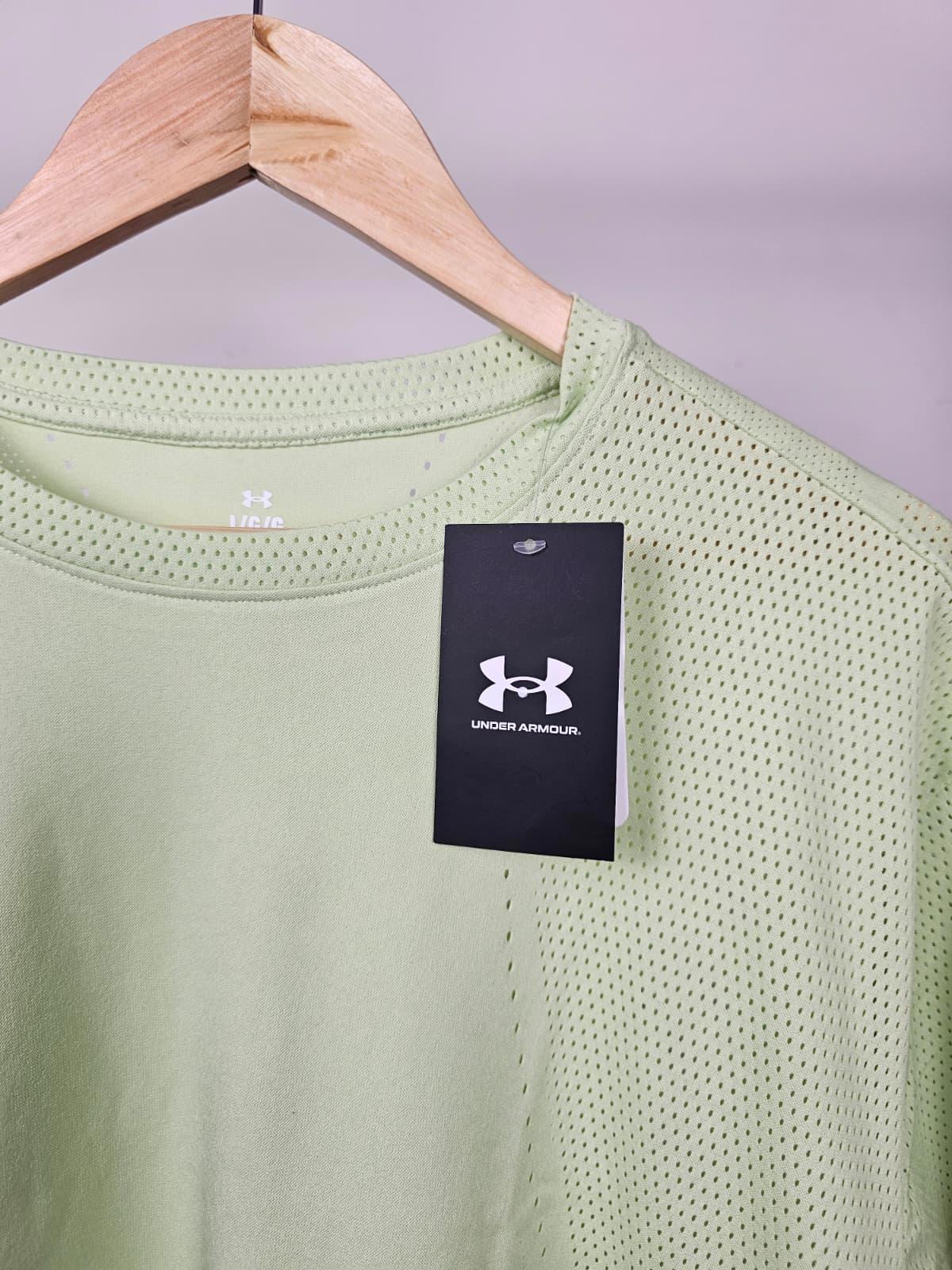 Under Armour Womens Green Short Sleeve Cropped Top T-Shirt - L/Large