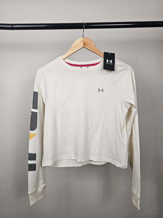 Under Armour White Cropped Long Sleeve T-Shirt/Top - S Small
