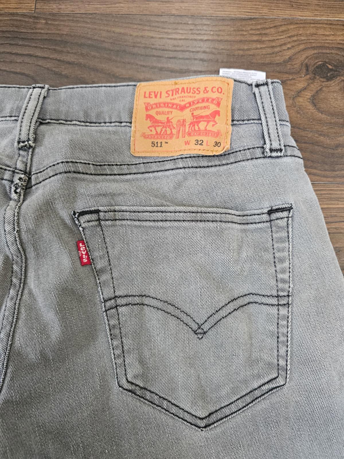 Levi's Mens Grey Jeans 511 Slim Fit - W32/28L Denim Trousers Bottoms