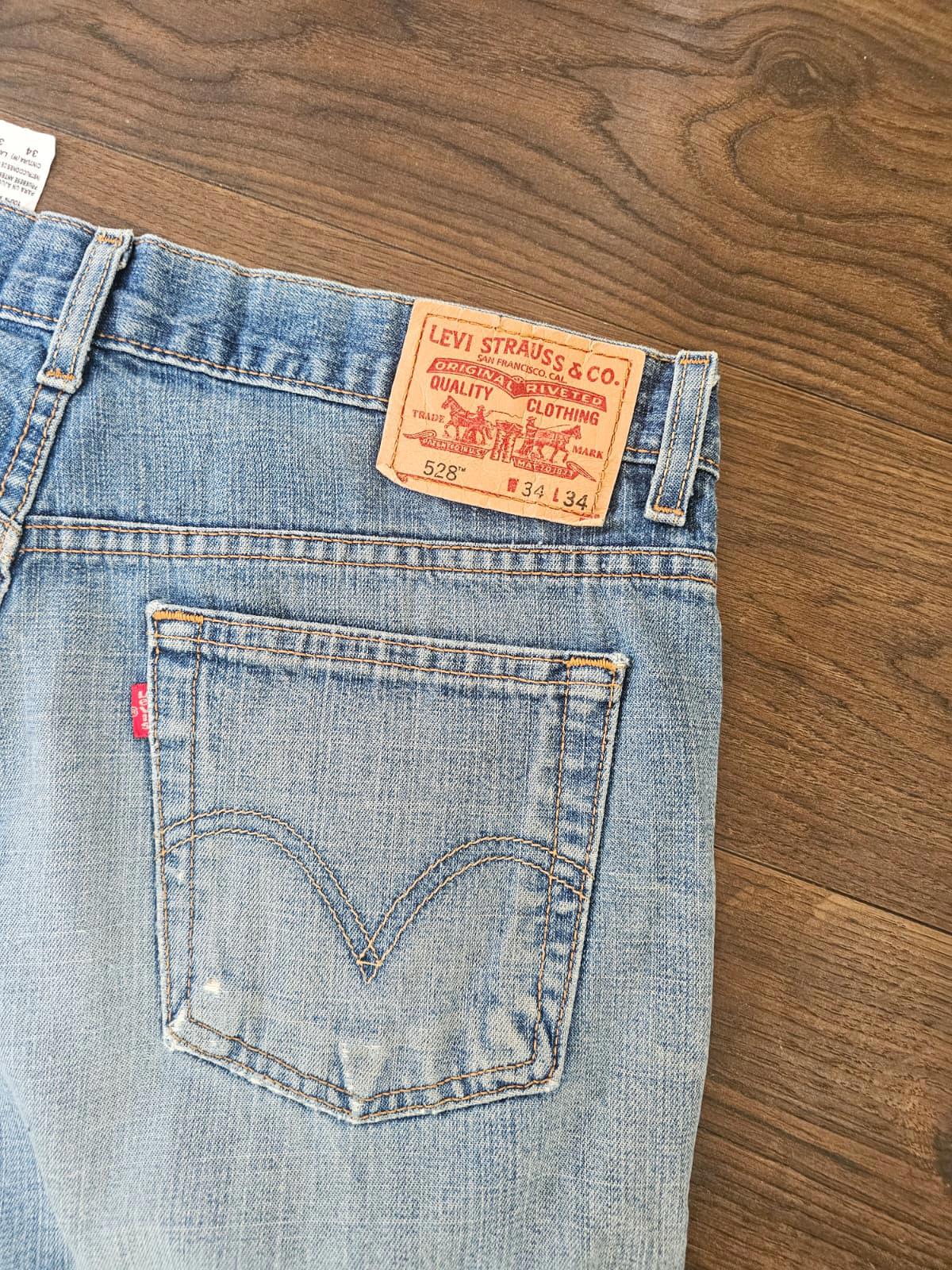 Levi's Mens Y2K Blue Ripped Jeans 528 Straight Fit - W36/34L Denim Trousers Bottoms