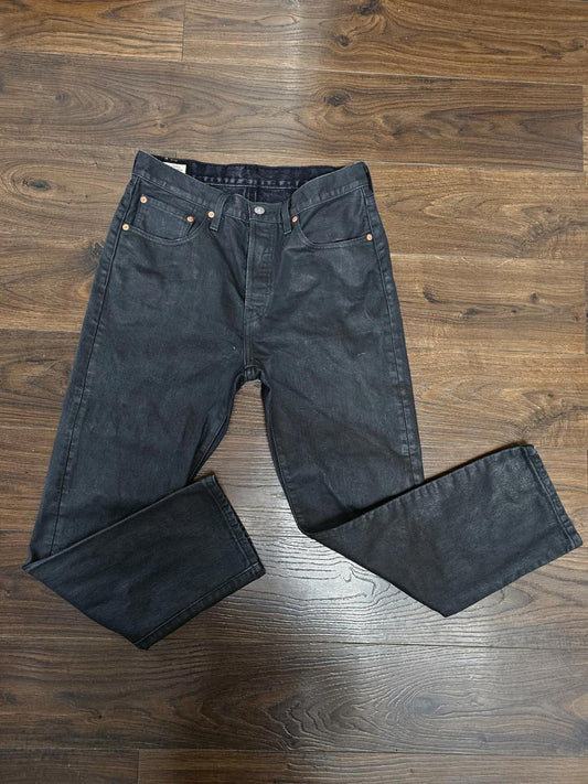 Levi's Mens Black Wax Coated 501 Straight Fit - W30/28L Denim Trousers Bottoms