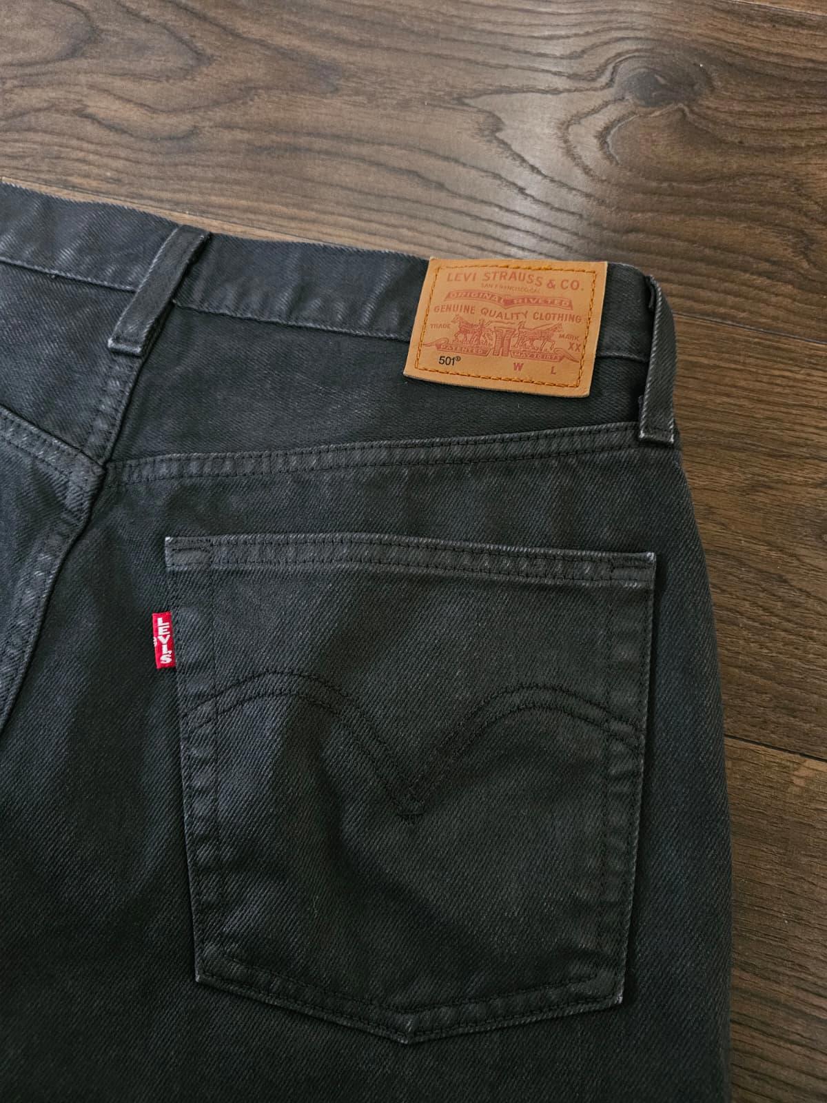 Levi's Mens Black Wax Coated 501 Straight Fit - W30/28L Denim Trousers Bottoms