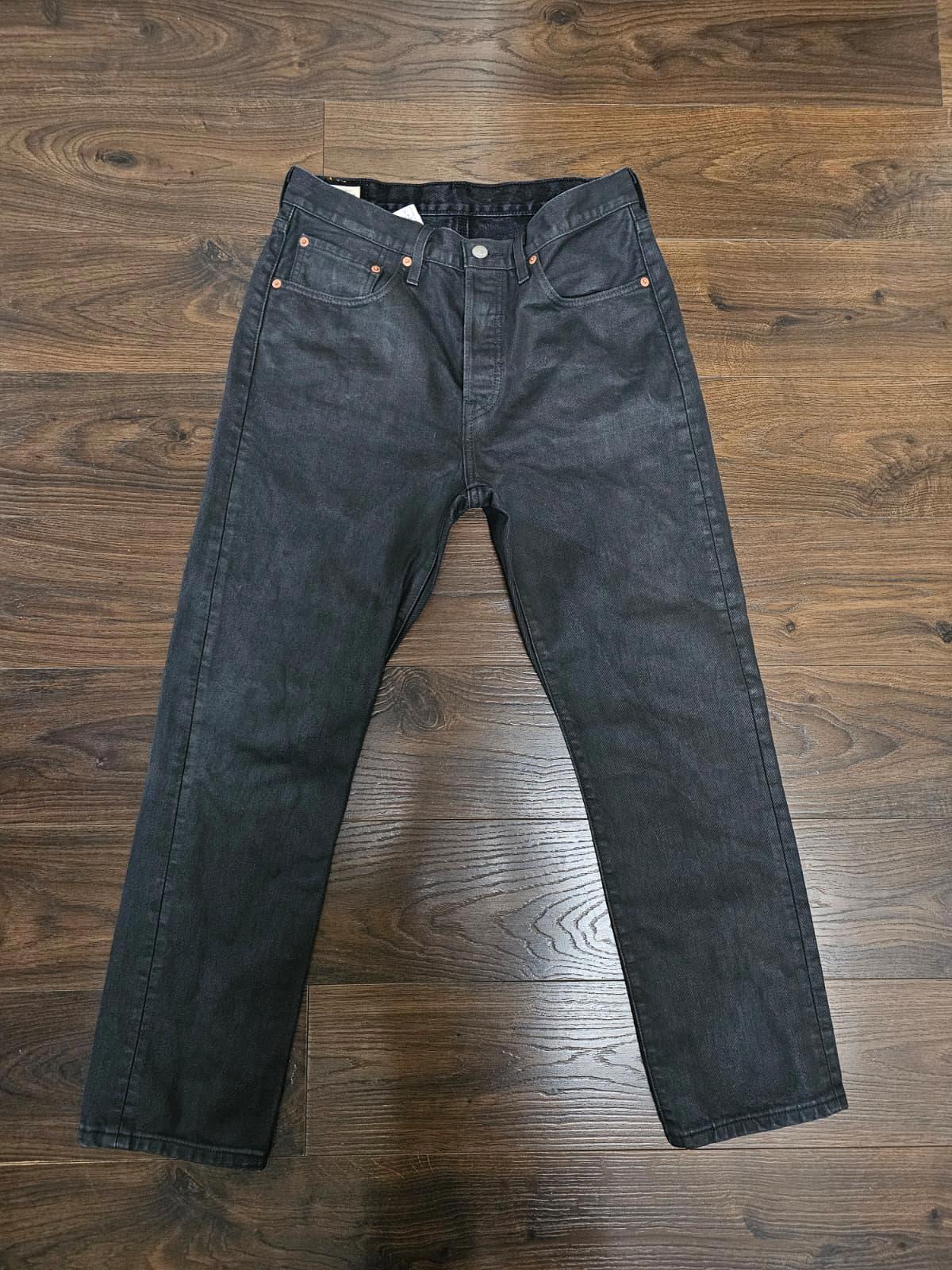 Levi's Mens Black Wax Coated 501 Straight Fit - W30/28L Denim Trousers Bottoms
