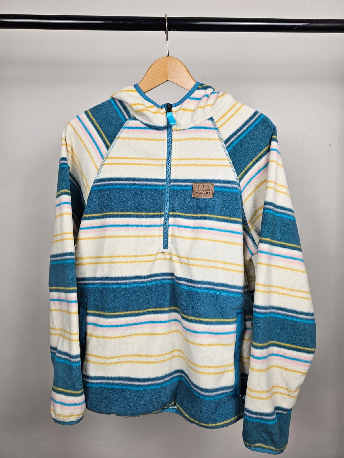 Passenger Womens Pullover 1/2 Zip Stripey Hooded Fleece Jumper/Hoodie - M/Medium