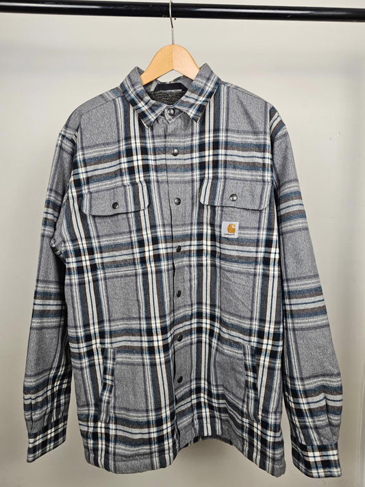 Carharrt Checkered Sherpa Fleece Lined Button Up Shacket/Jacket - M/Medium L/Large - Grey