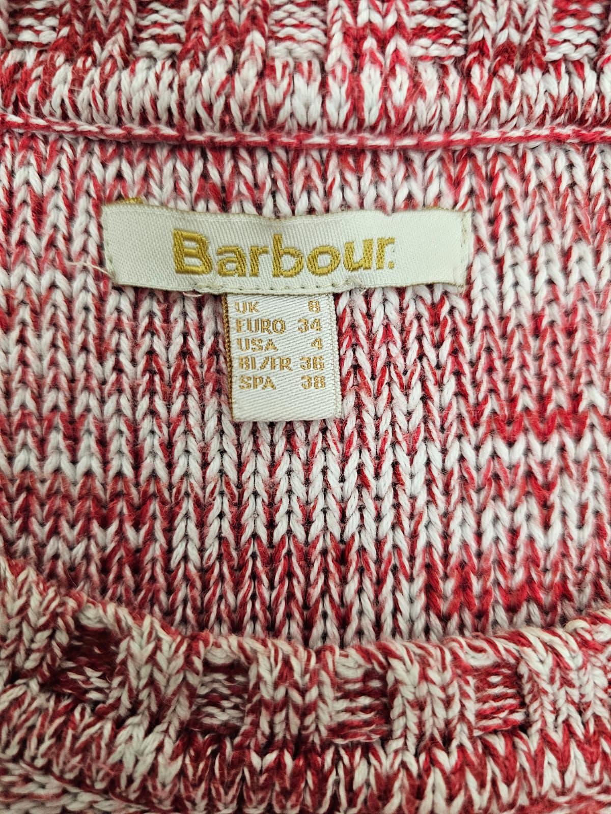 Barbour Womens Pullover Knitted Pocket Deck Sweater/Jumper - Uk 8 - Red/White