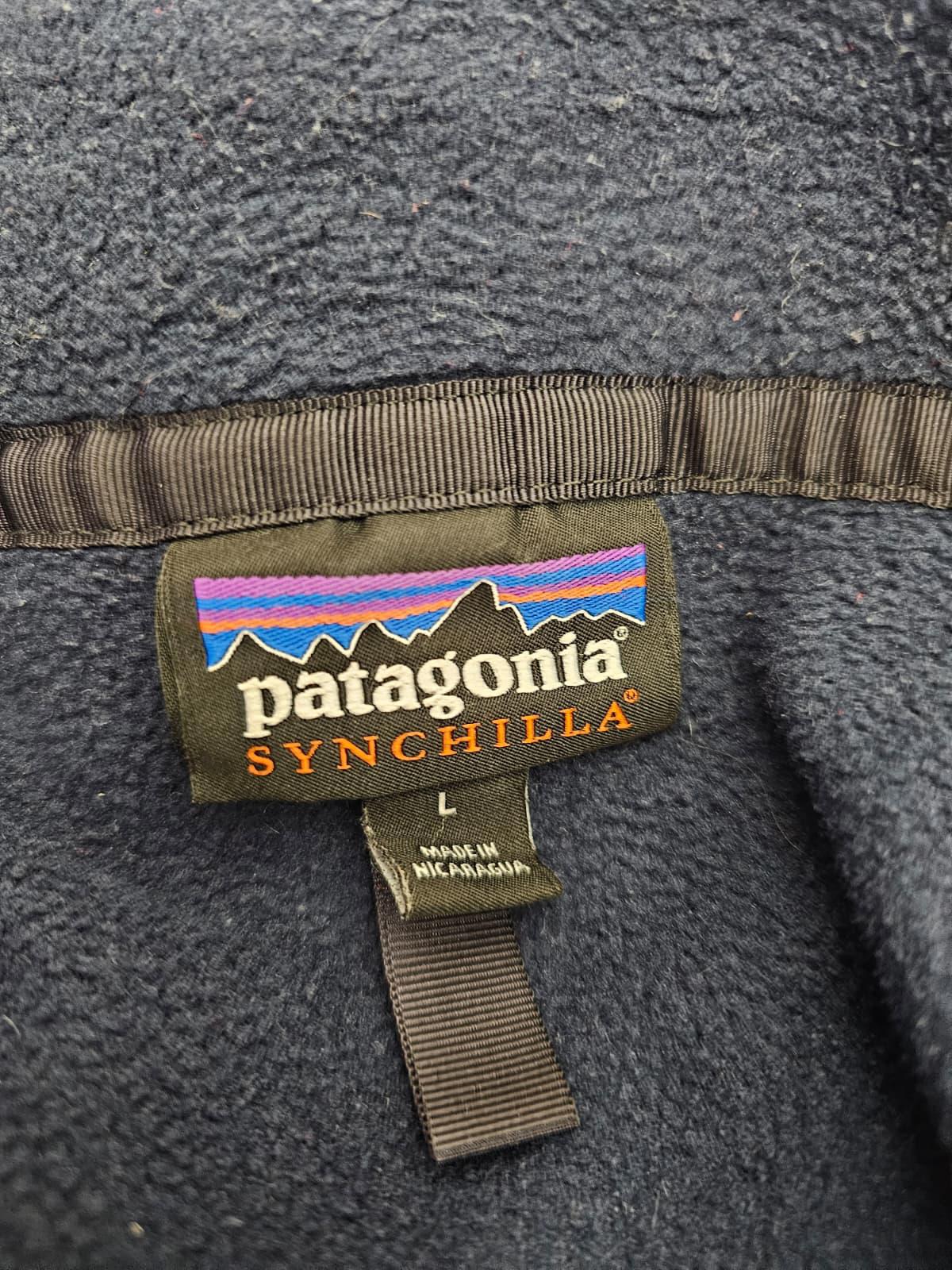 Patagonia Mens Synchilla Pullover Snap Button Fleece Jumper - L/Large - Navy/Red