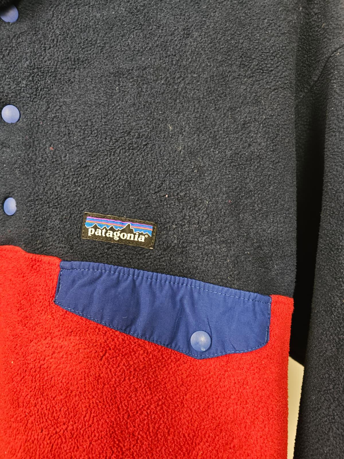 Patagonia Mens Synchilla Pullover Snap Button Fleece Jumper - L/Large - Navy/Red