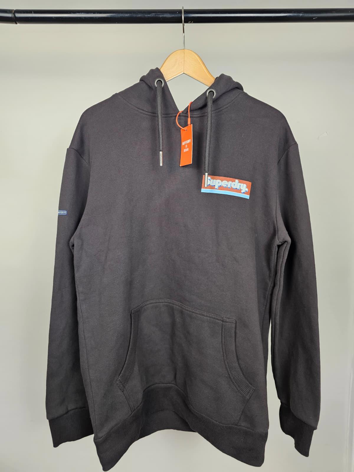 Superdry Mens Chest Print Pullover Hoodie - Black - New With Tags