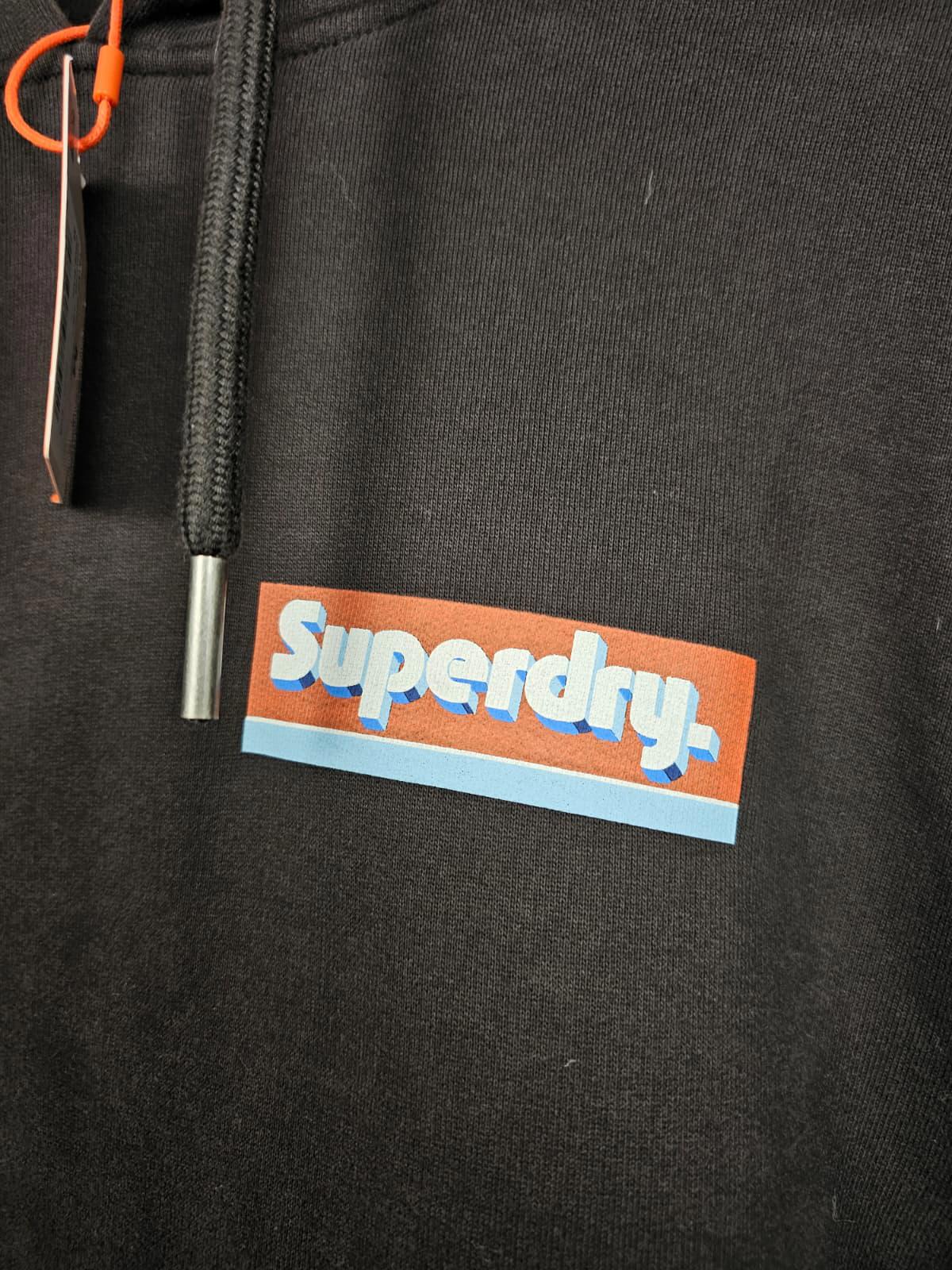 Superdry Mens Chest Print Pullover Hoodie - Black - New With Tags