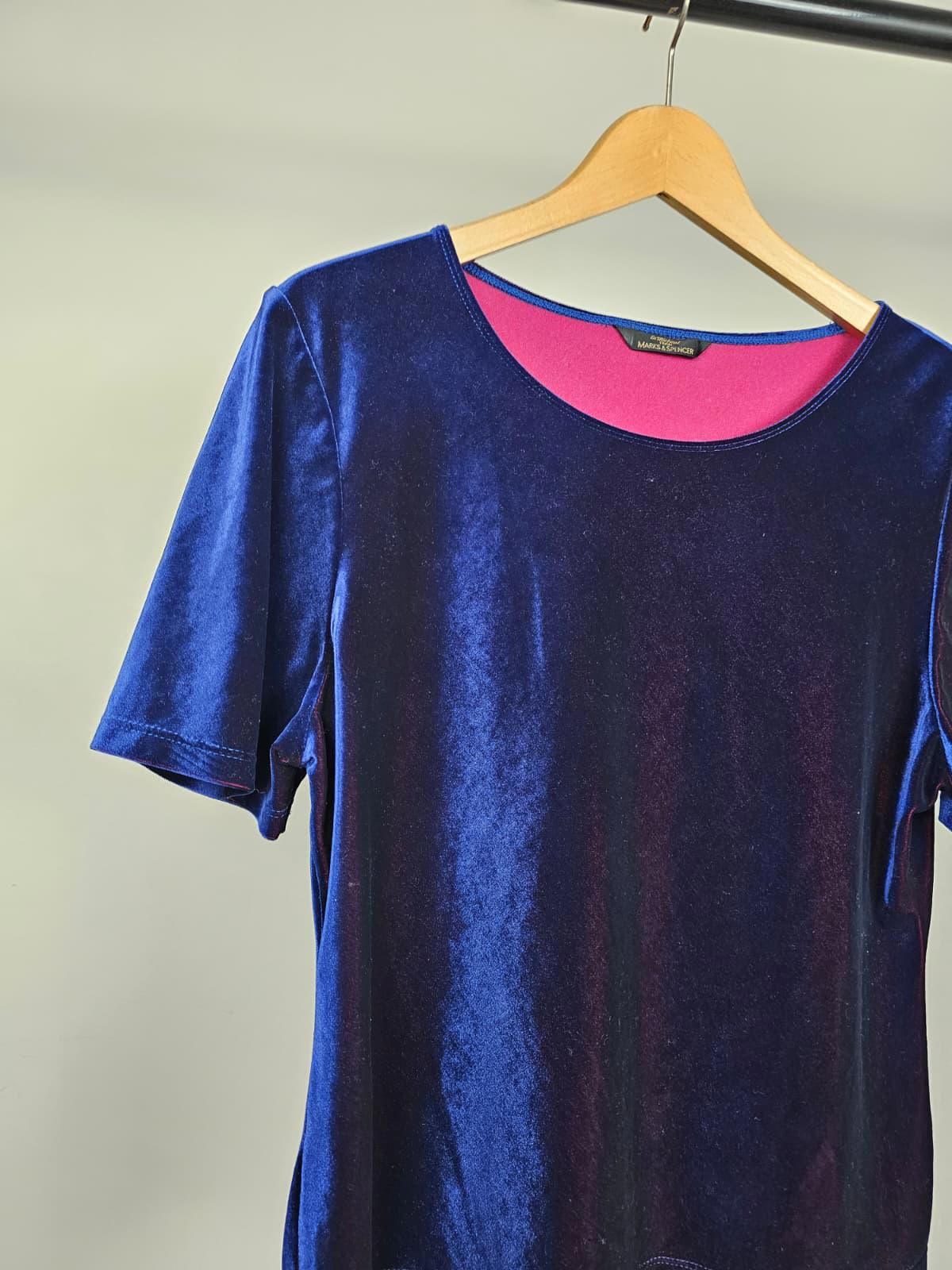 St Michael From Marks & Spencer 90s Vintage Short Sleeve Velvet Top - 16