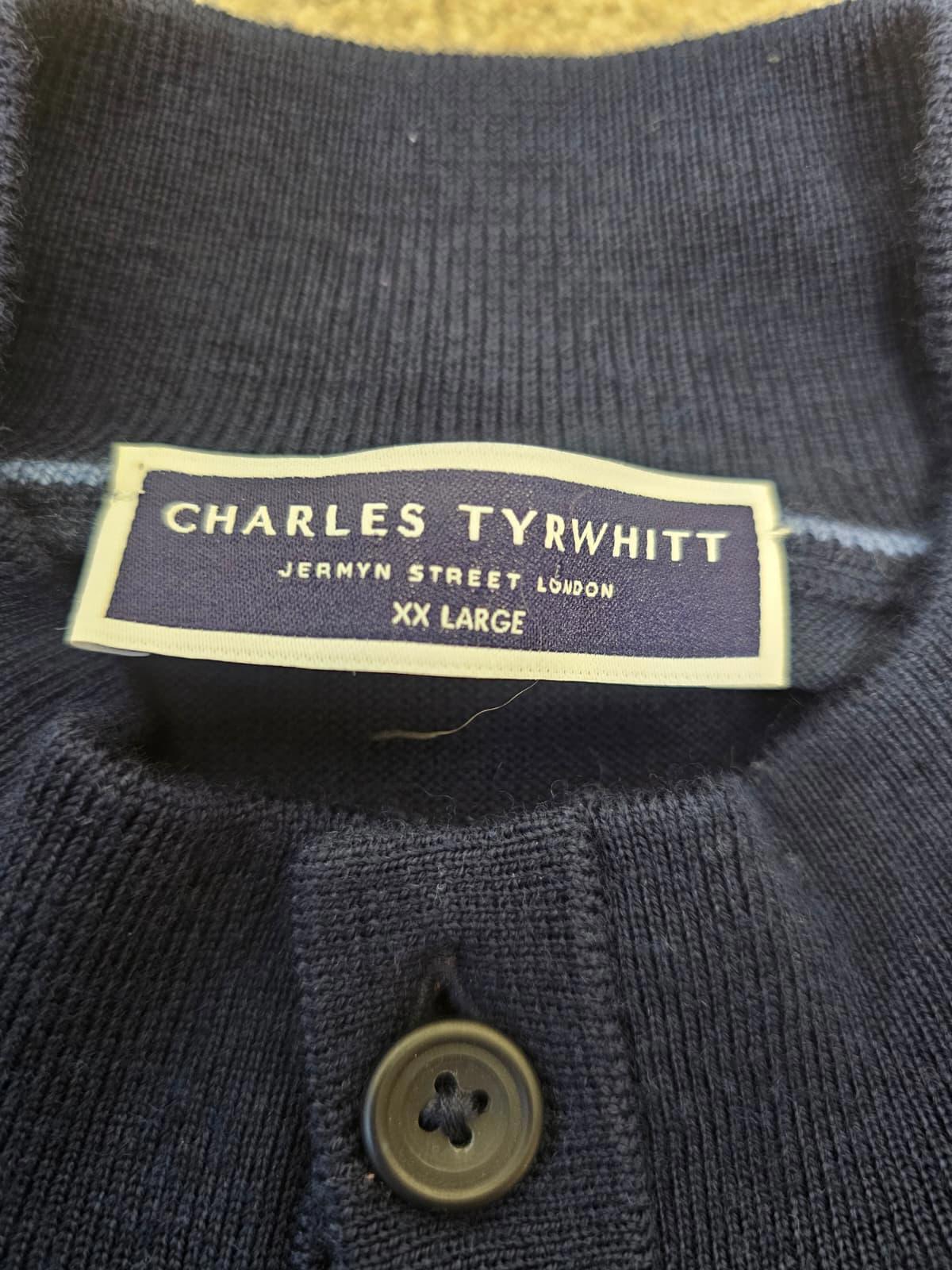 Charles Tyrwhitt navy 1/4 Button Pullover Extra Fine Merino Wool Jumper - XXL