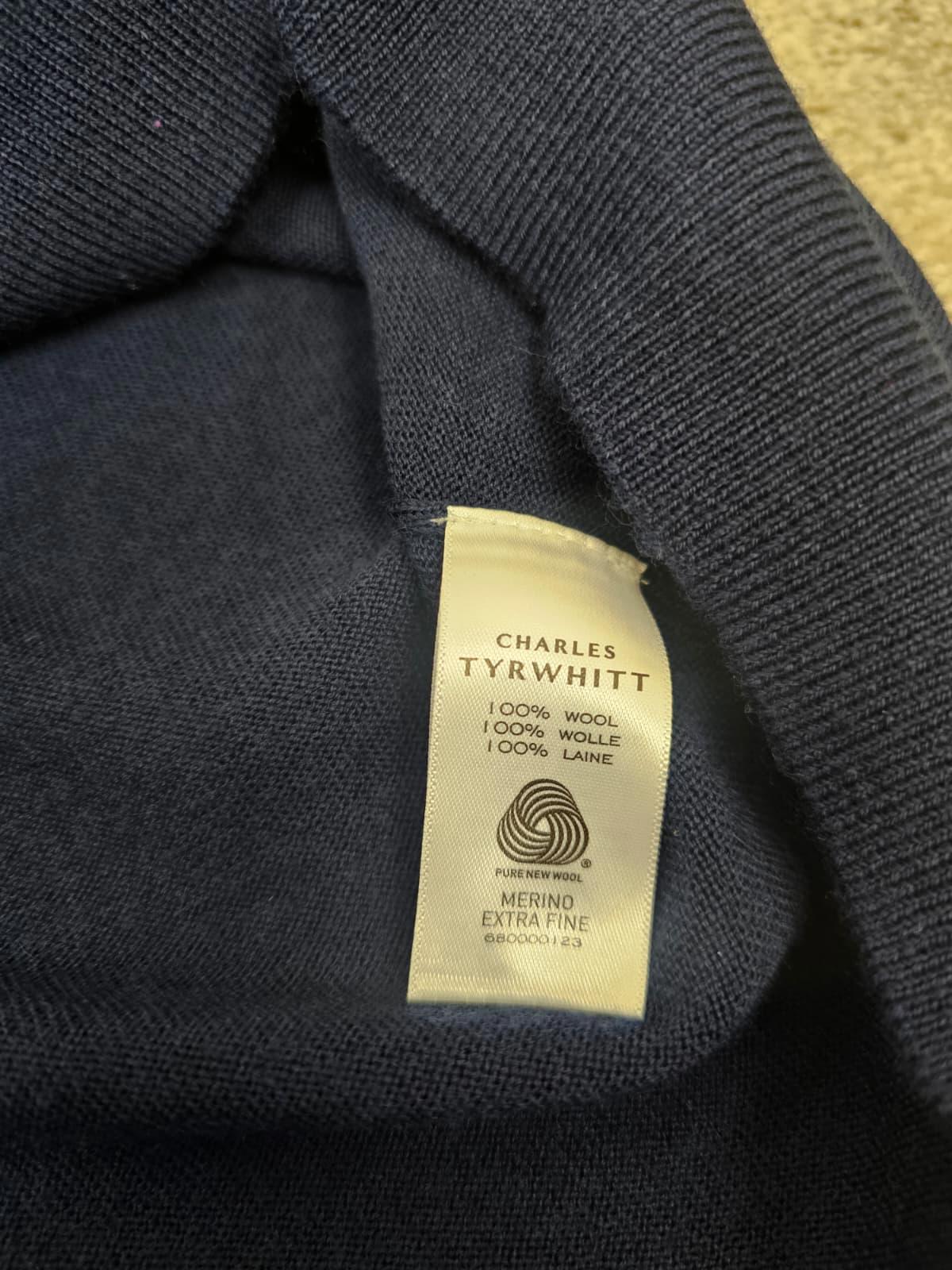 Charles Tyrwhitt navy 1/4 Button Pullover Extra Fine Merino Wool Jumper - XXL