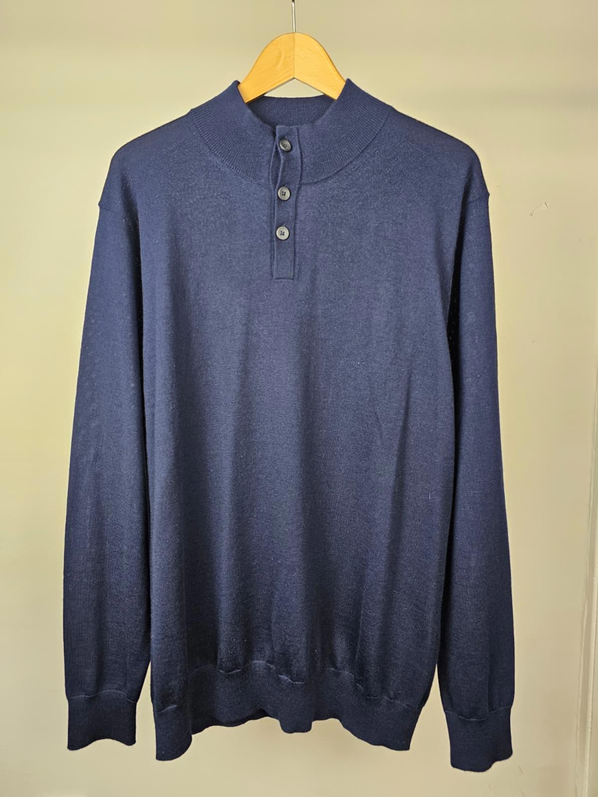 Charles Tyrwhitt navy 1/4 Button Pullover Extra Fine Merino Wool Jumper - XXL