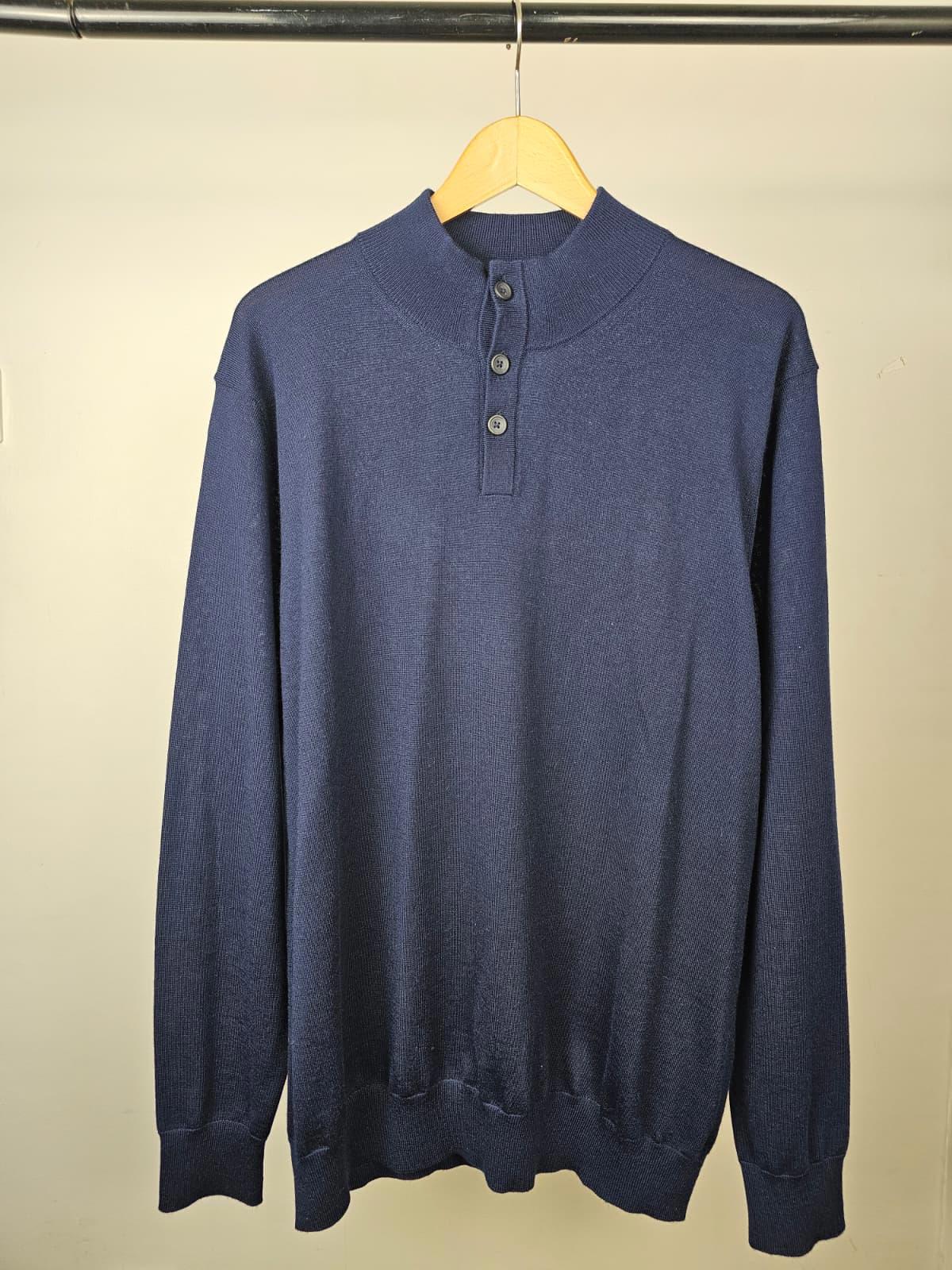 Charles Tyrwhitt navy 1/4 Button Pullover Extra Fine Merino Wool Jumper - XXL