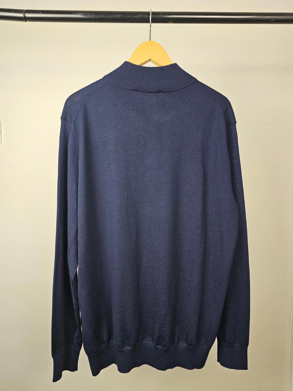 Charles Tyrwhitt navy 1/4 Button Pullover Extra Fine Merino Wool Jumper - XXL