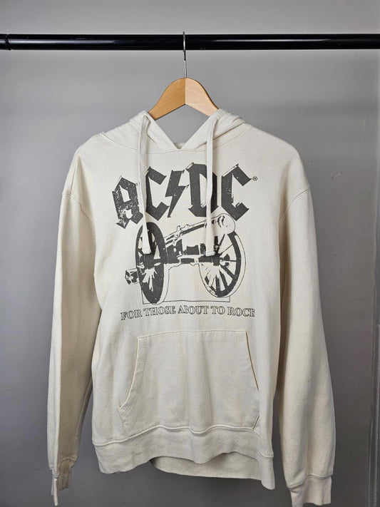 AC/DC Womens Pullover Cannon ACDC Print Hoodie - L/Large - Beige/Cream