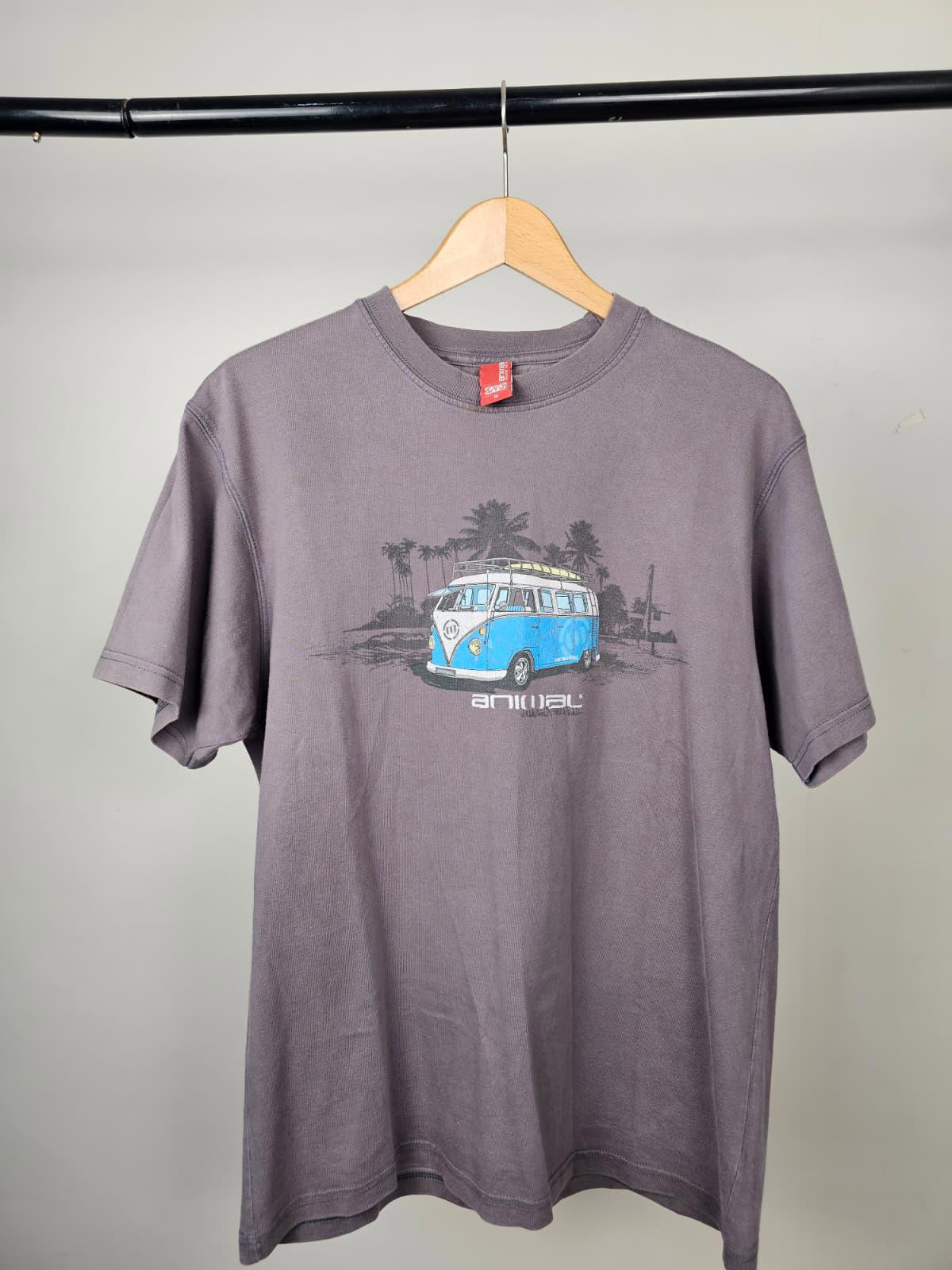 Animal Y2K 2000's Mens VW Bus Print Short Sleeve T-Shirt - M/Medium -Washed Grey
