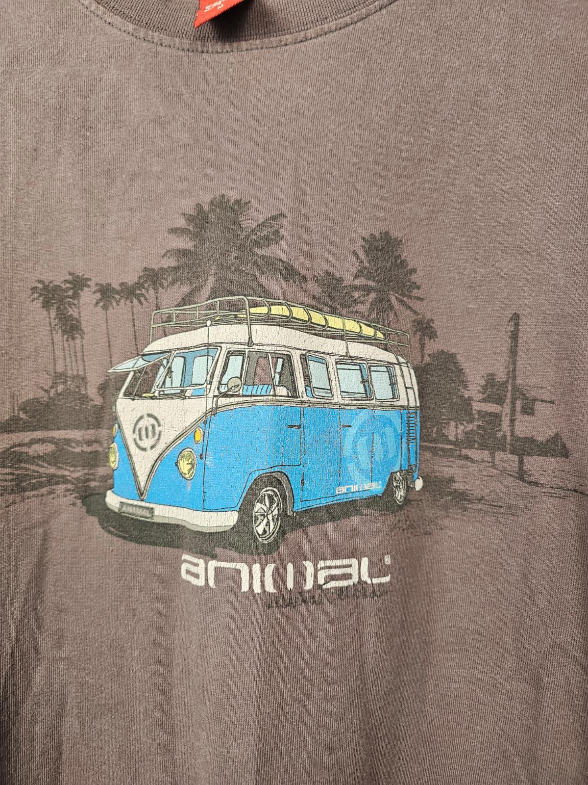 Animal Y2K 2000's Mens VW Bus Print Short Sleeve T-Shirt - M/Medium -Washed Grey