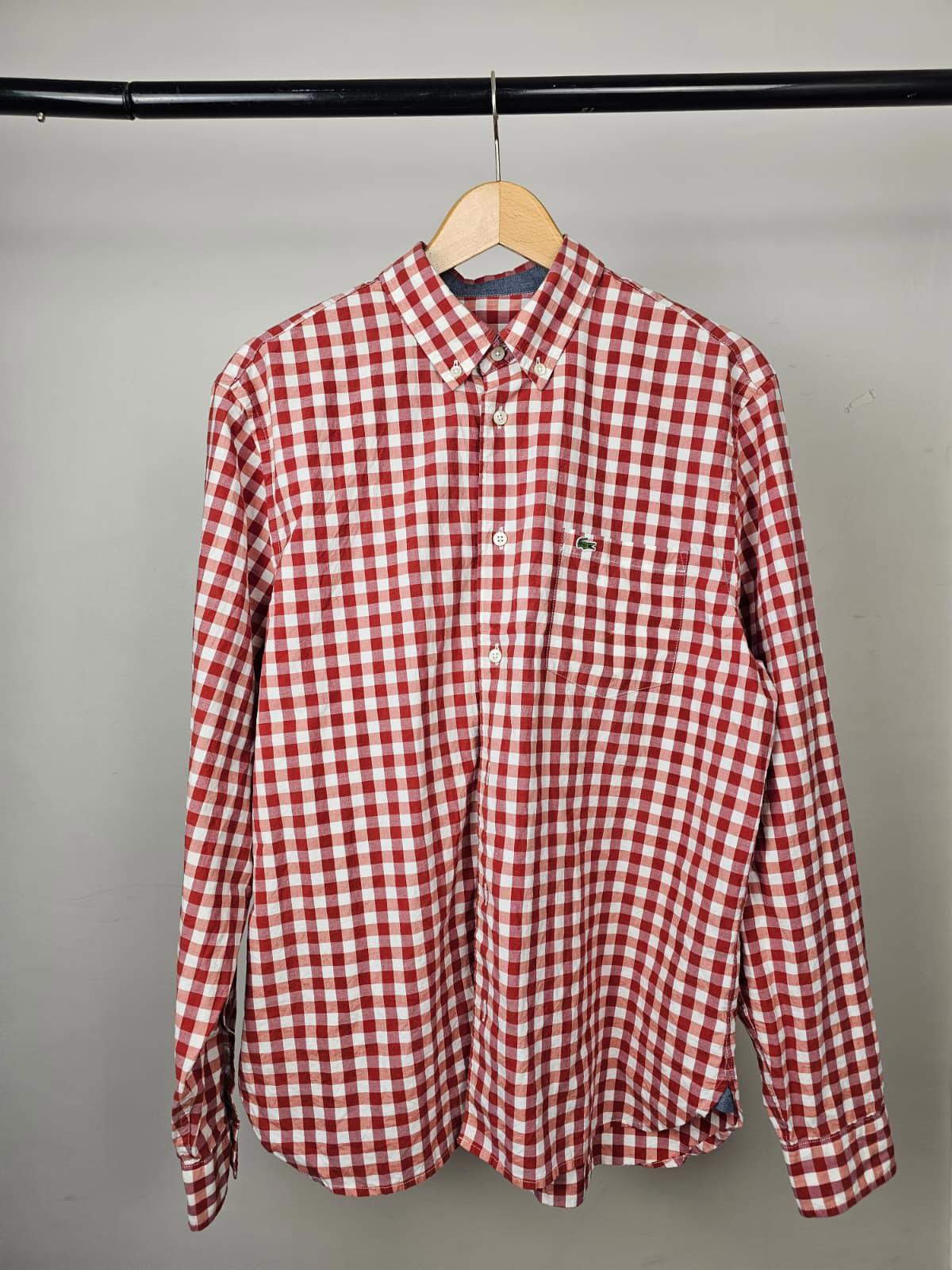 Lacoste Mens Classic Fit Long Sleeve Checked Button Up Collared Shirt - L/Large