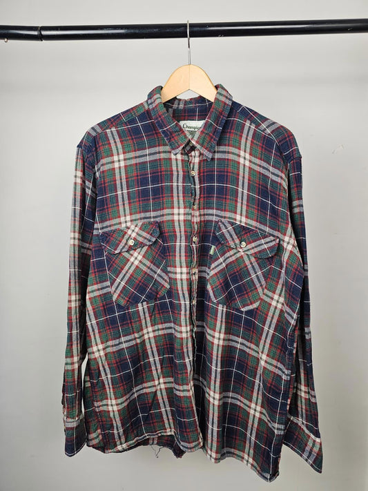 Champion Vintage Long Sleeve Button Up Checked Pocket Flannel Shirt - XXL/2XL
