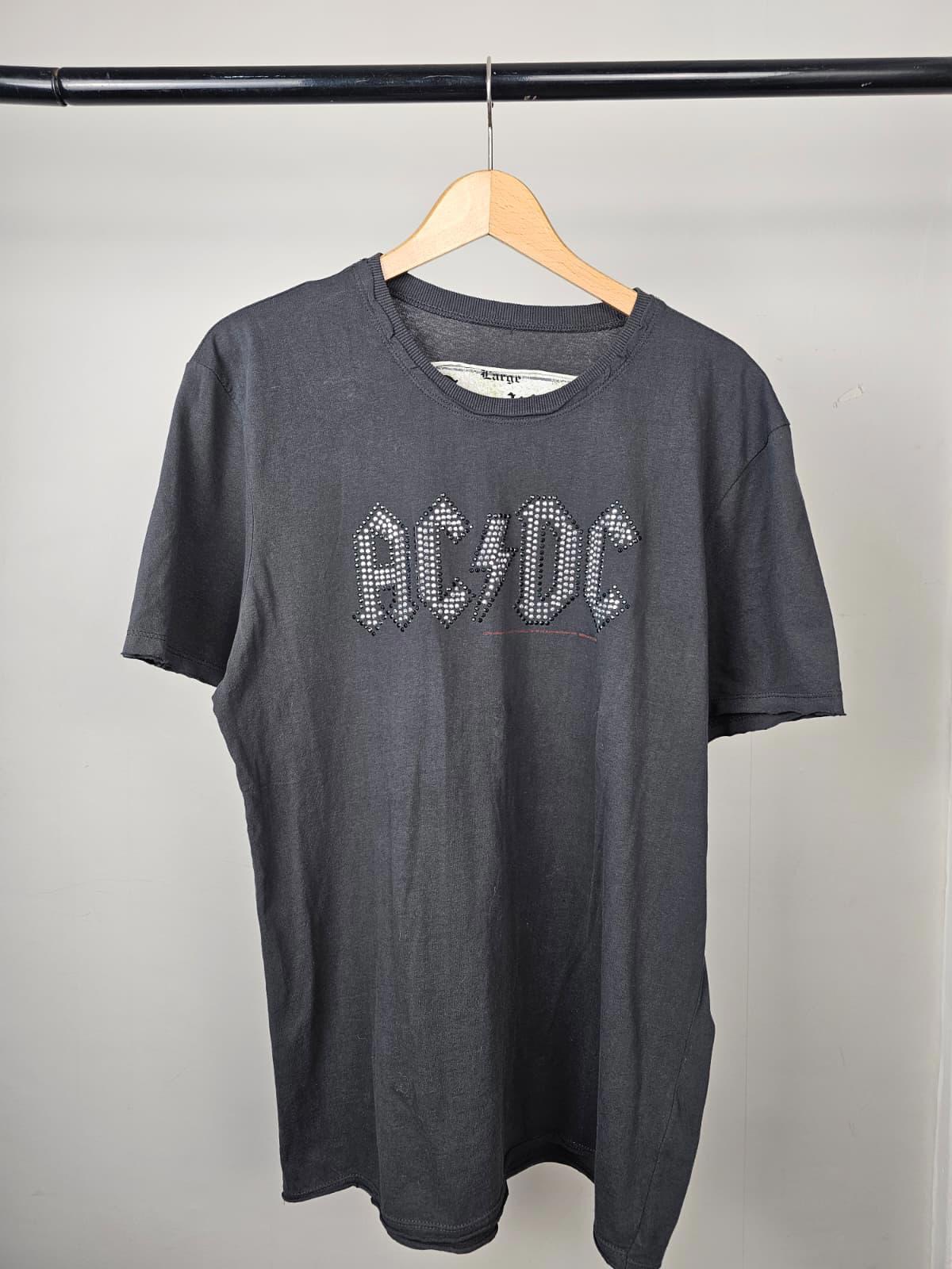 AC/DC Amplified Short Sleeve Rhinestone-Style T-Shirt - L/Large - Grey - Unisex