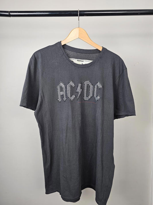 AC/DC Amplified Short Sleeve Rhinestone-Style T-Shirt - L/Large - Grey - Unisex