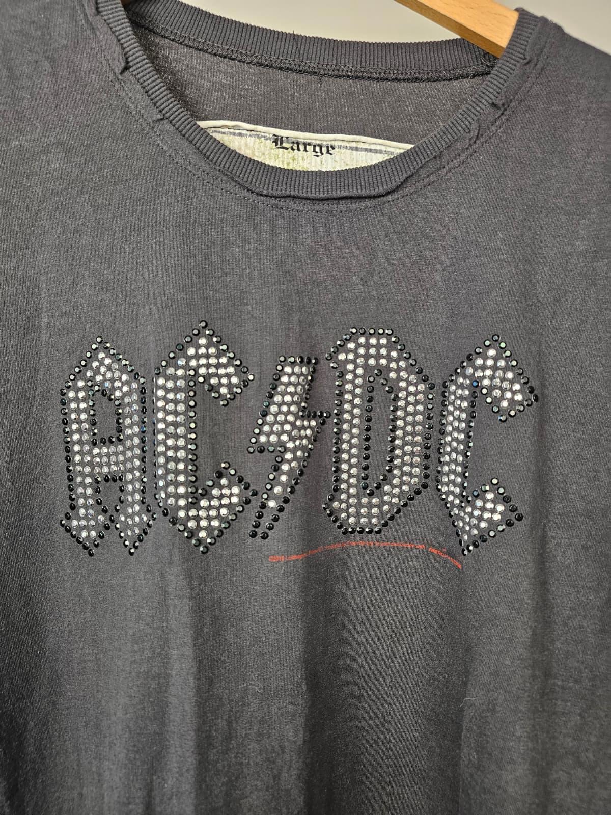 AC/DC Amplified Short Sleeve Rhinestone-Style T-Shirt - L/Large - Grey - Unisex