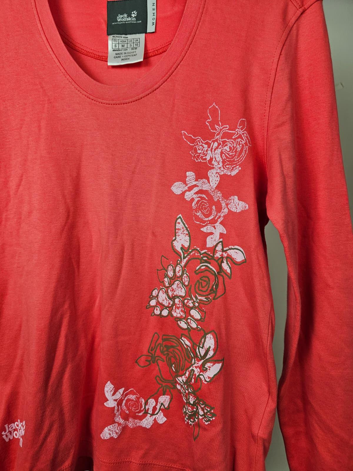 Jack Wolfskin Y2K Floral Print Long Sleeve Top T-Shirt - UK 10 - Coral