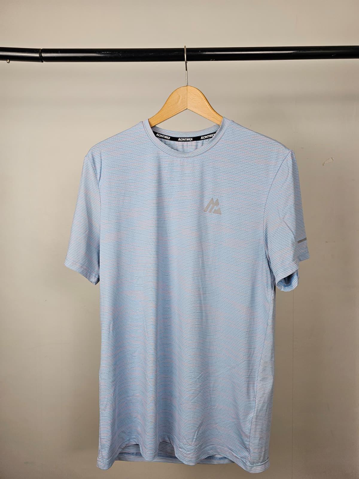 Montirex Mens Short Sleeve Activewear Top T-Shirt - M/Medium - Light Blue/Grey