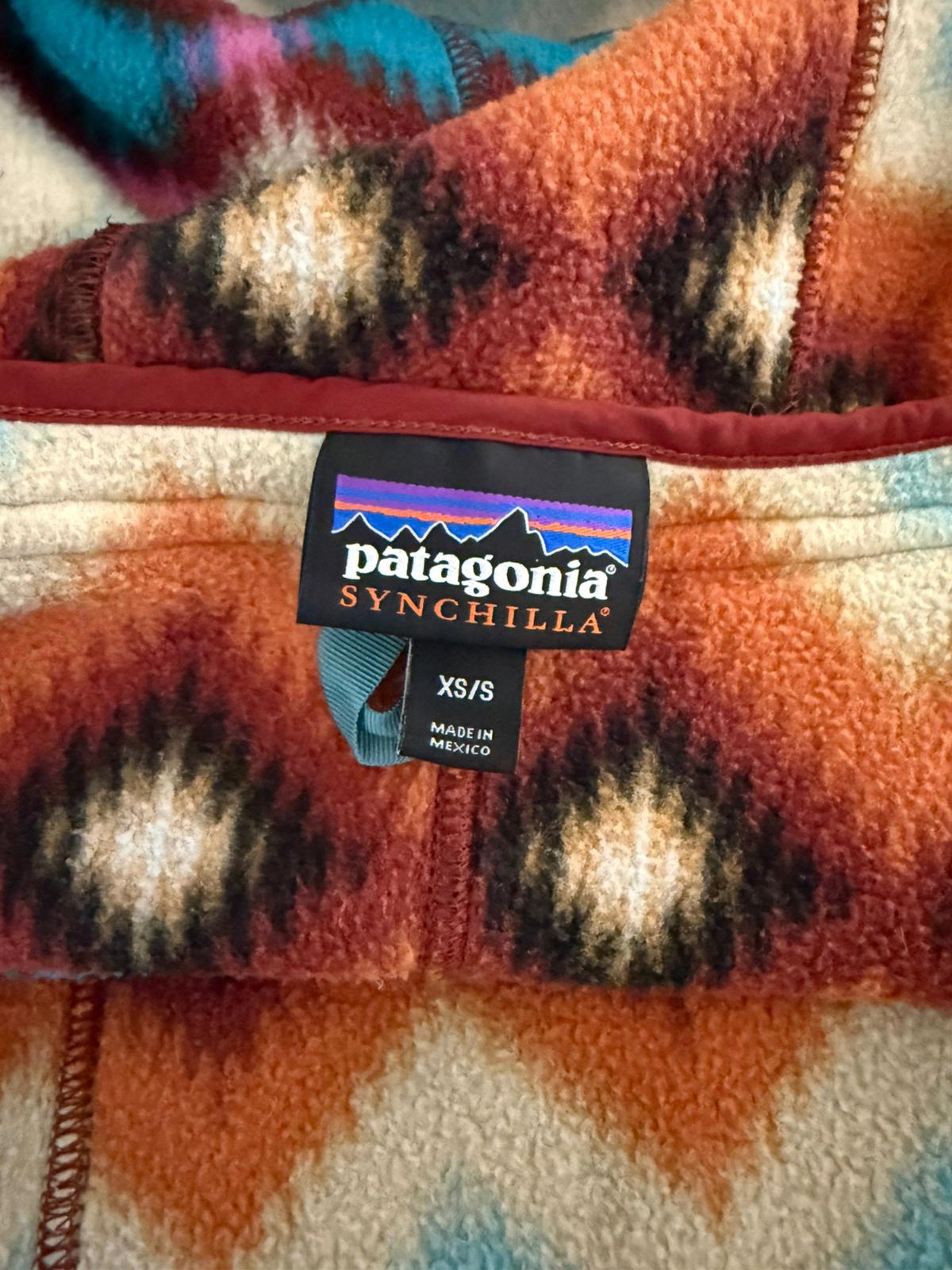Patagonia Women's Full Zip Fleece Pattern Hooded Poncho/Cloak Jacket - XS