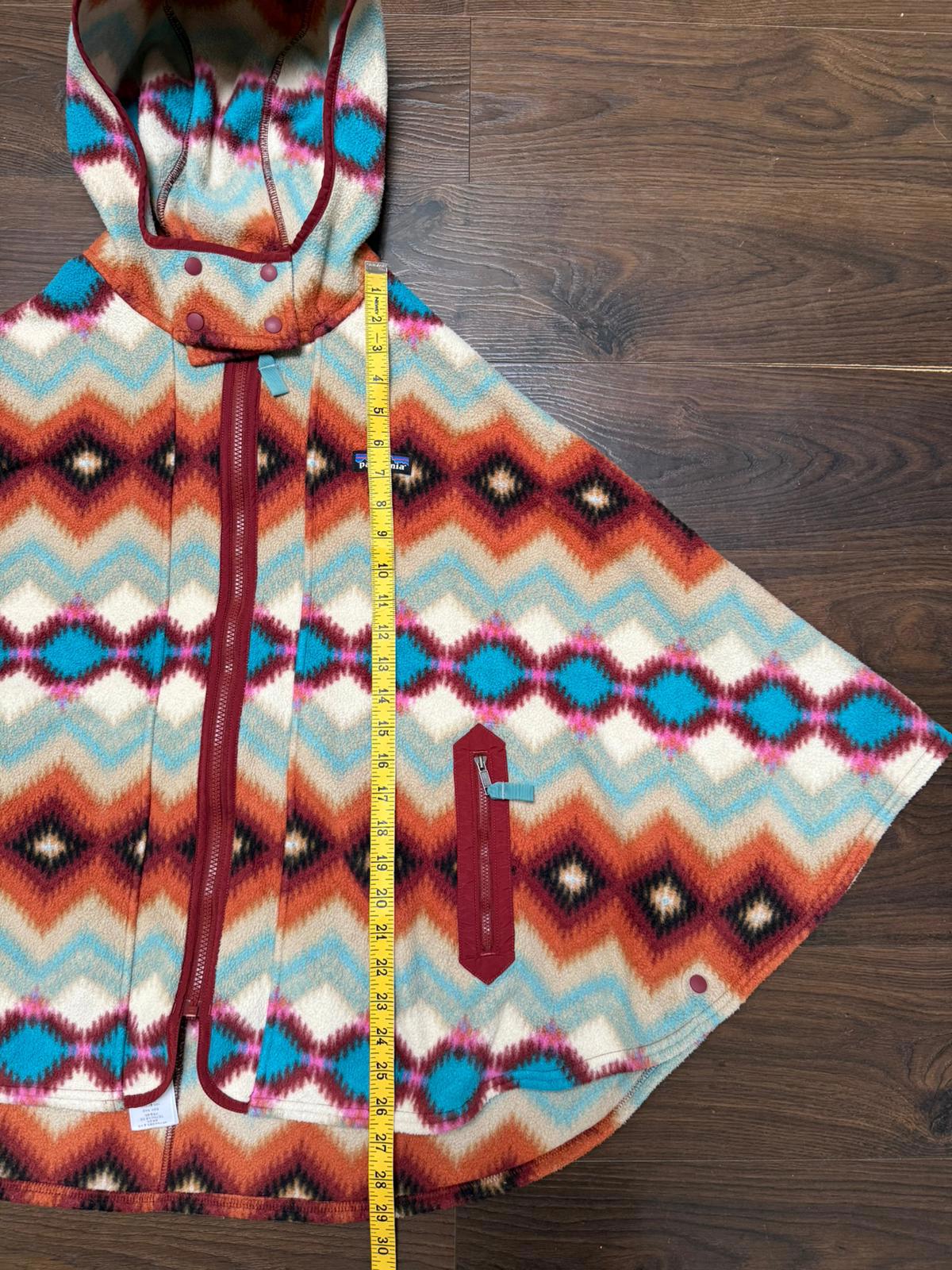 Patagonia Women's Full Zip Fleece Pattern Hooded Poncho/Cloak Jacket - XS