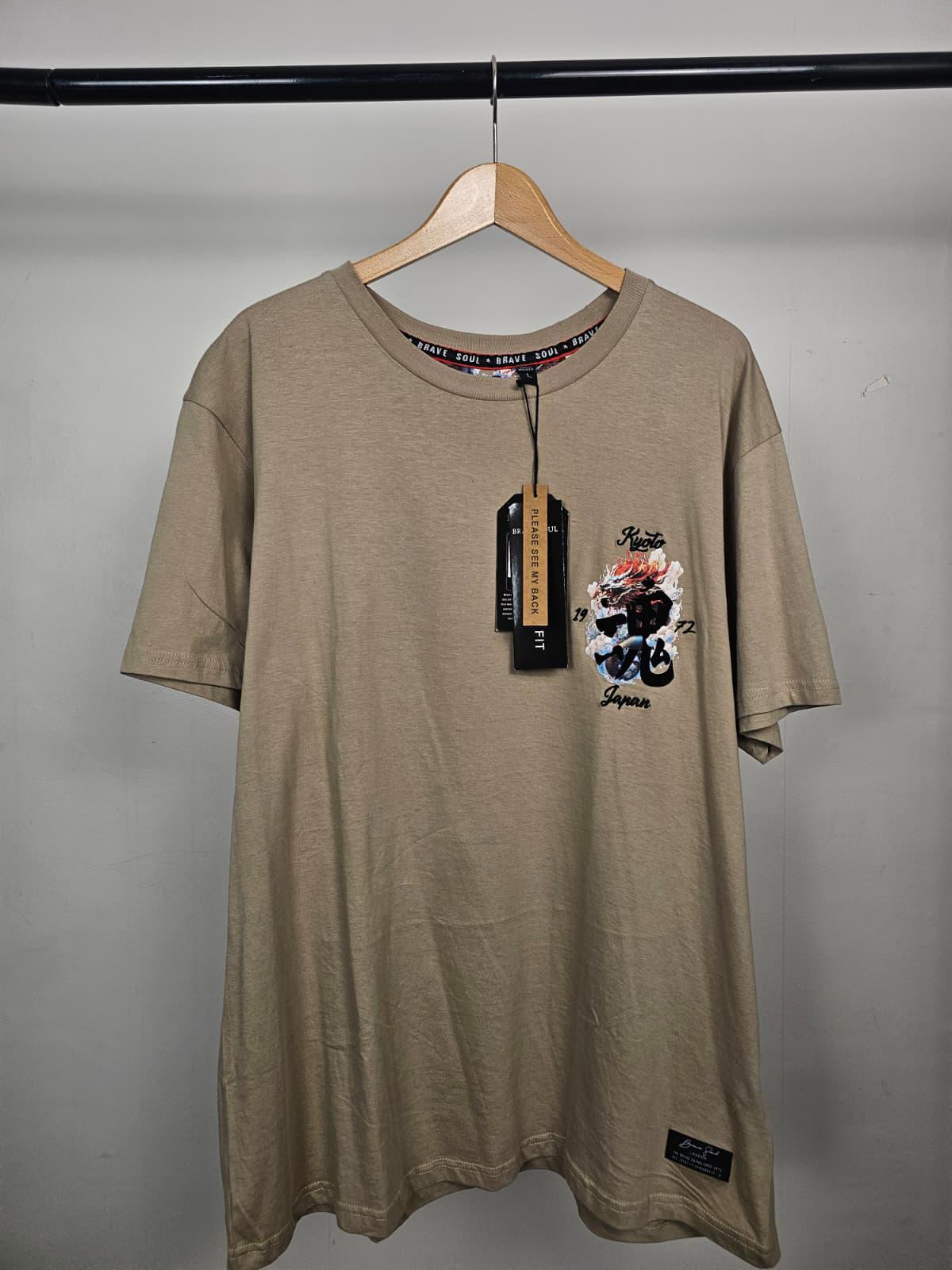 Brave Soul Men's Kyoto Japan Embroidered/Print Japanese Short Sleeve T-Shirt - L
