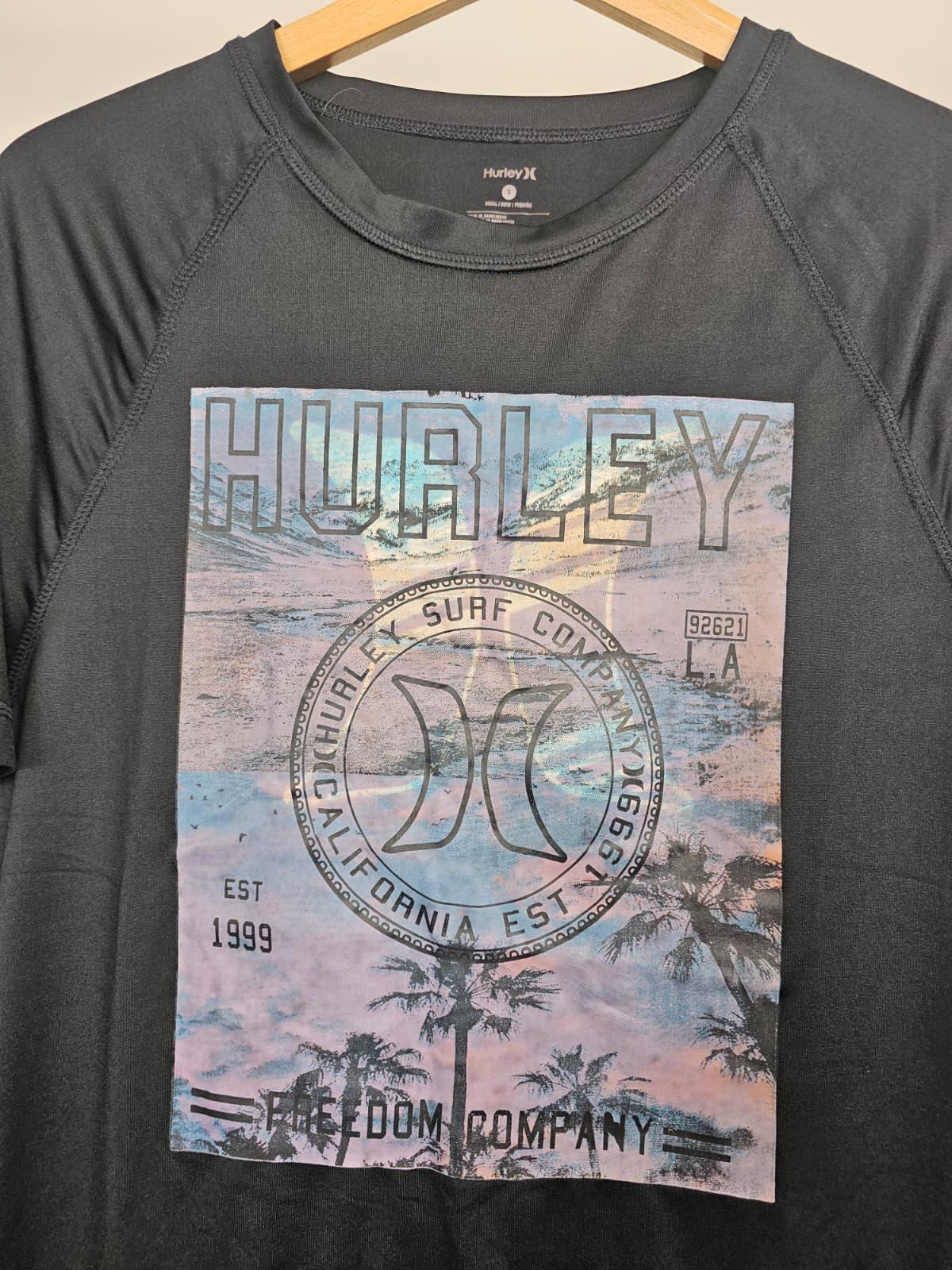 Hurley Men's Short Sleeve Surf Print Top/T-Shirt - S/Small - Black
