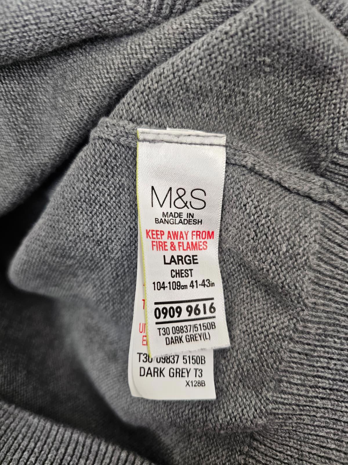 Men's Blue Harbour M&S Pullover V-neck Jumper/Sweater - L/Large - Grey