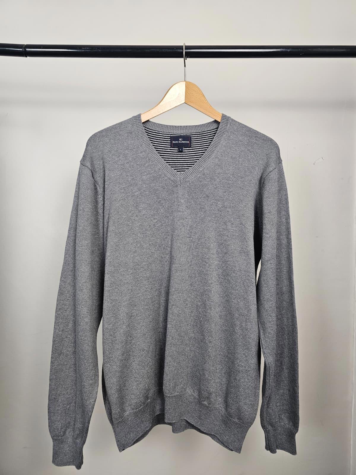 Men's Blue Harbour M&S Pullover V-neck Jumper/Sweater - L/Large - Grey