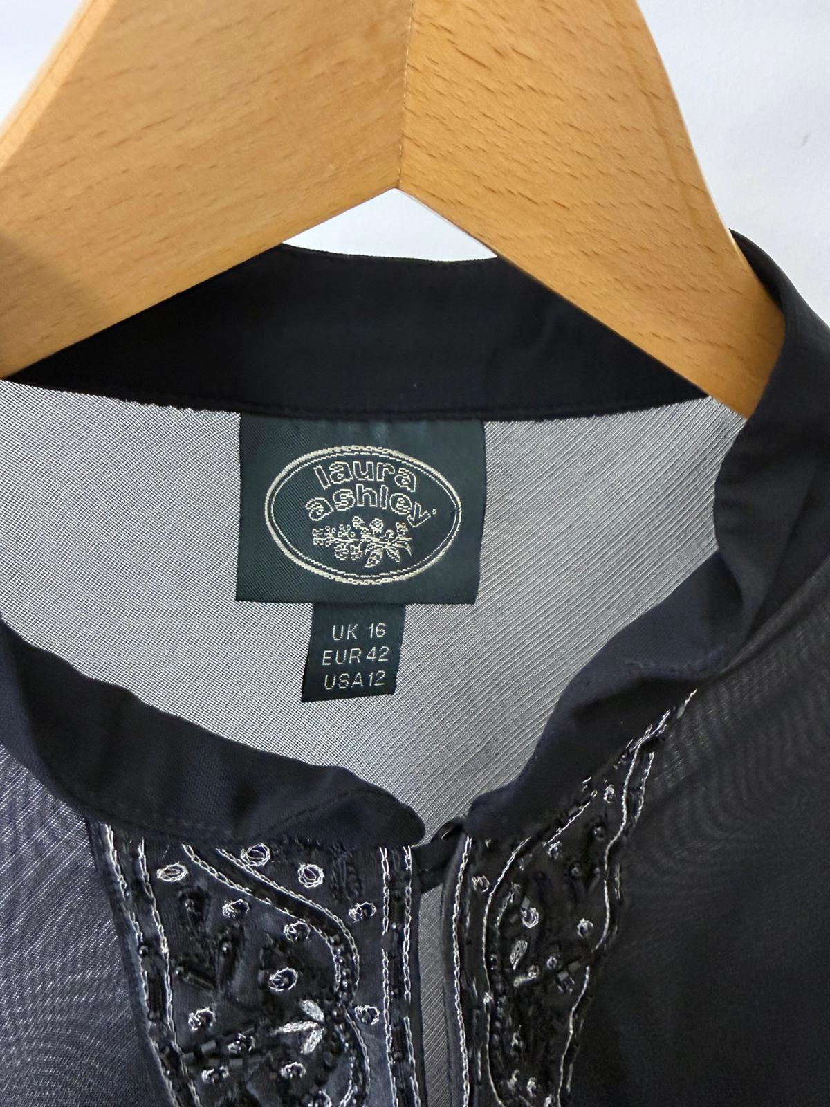 Laura Ashley Vintage 2000's Sheer Embroidered Boho Blouse/Peasant Top - UK 16