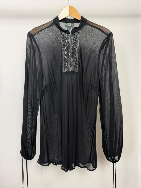 Laura Ashley Vintage 2000's Sheer Embroidered Boho Blouse/Peasant Top - UK 16