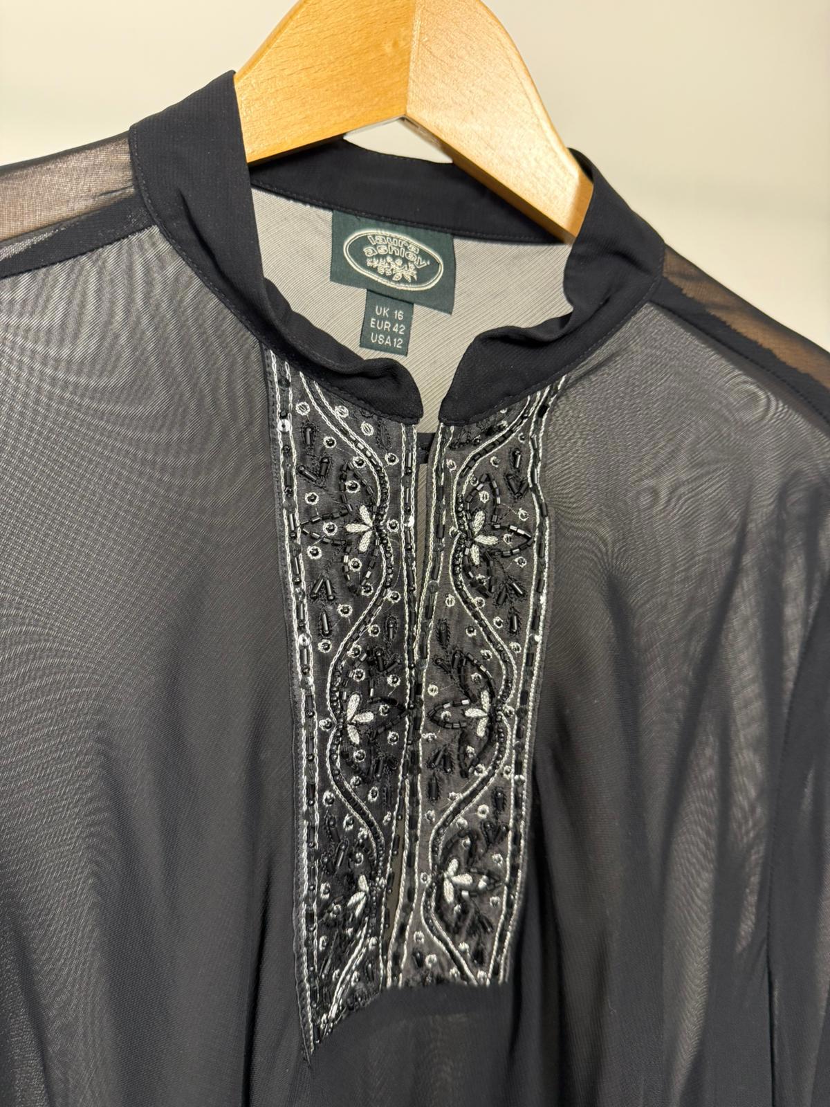 Laura Ashley Vintage 2000's Sheer Embroidered Boho Blouse/Peasant Top - UK 16