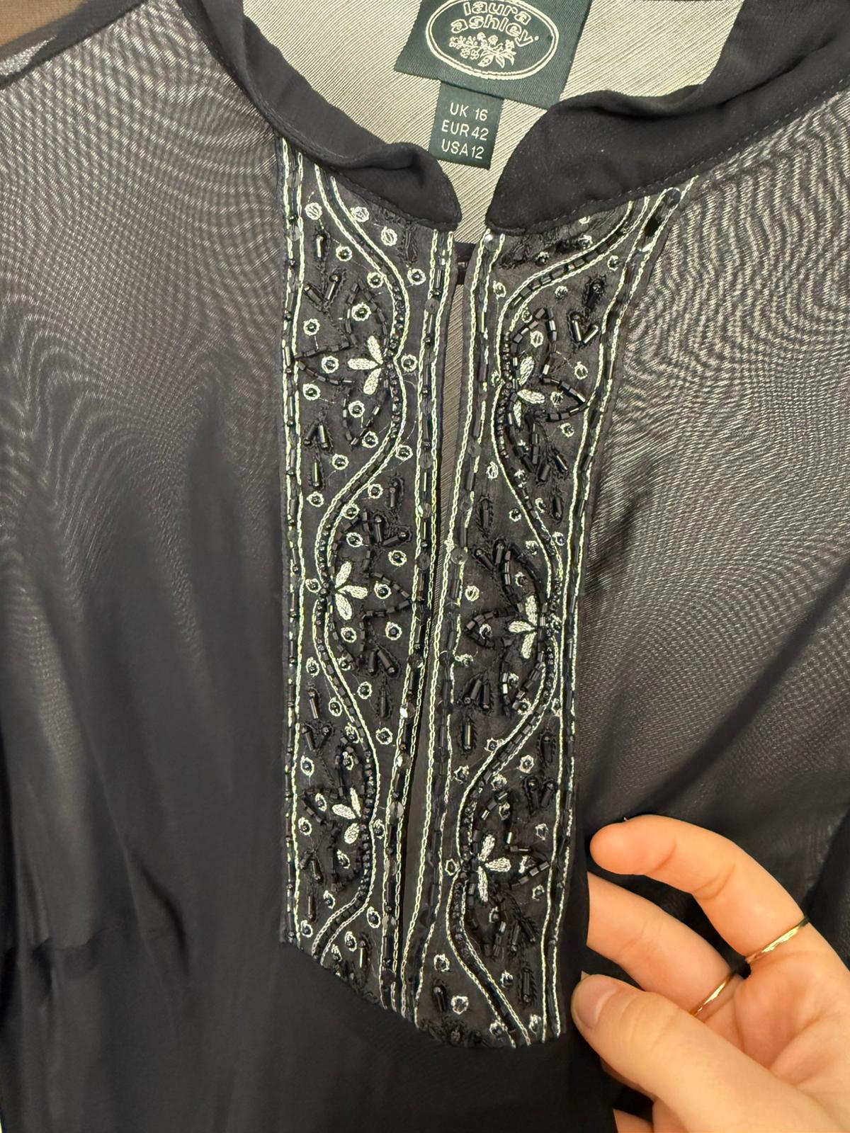 Laura Ashley Vintage 2000's Sheer Embroidered Boho Blouse/Peasant Top - UK 16