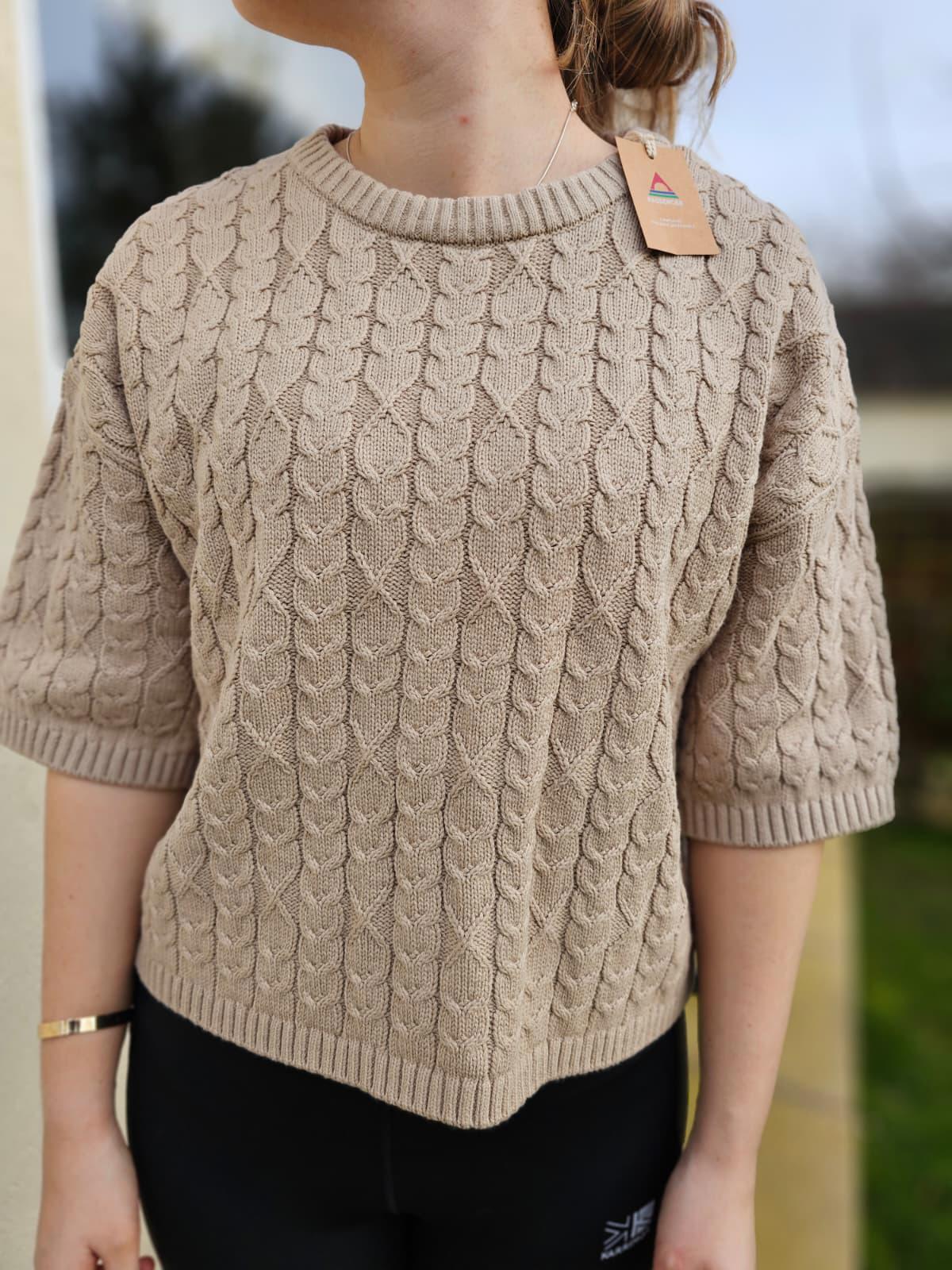 Passenger Women's Homely Short Sleeve Cable Knitted Jumper - M/Medium/UK 12