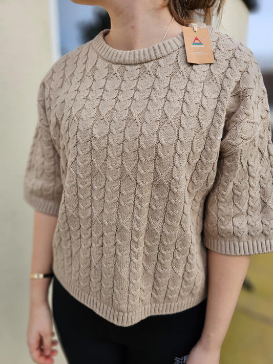 Passenger Women's Homely Short Sleeve Cable Knitted Jumper - M/Medium/UK 12