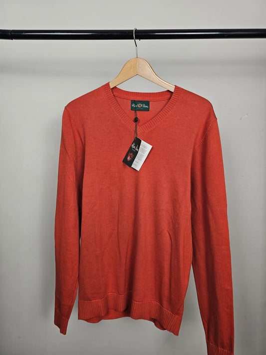 Alan Paine Men's V-Neck Pullover Jumper/Sweater - UK 42/L/Large - Burnt Orange