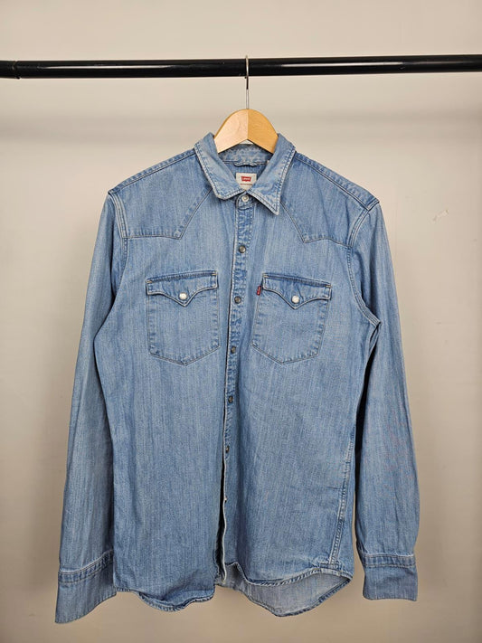 Levi's Men's Western Cowboy Rancher Denim Snap/Popper Button Collared Shirt - M